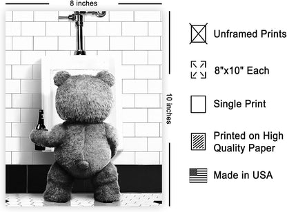 Poster Master Funny Teddy Bear Print - Humorous Wall Art Gift for Movie Fans | Black & White 8x10 Unframed