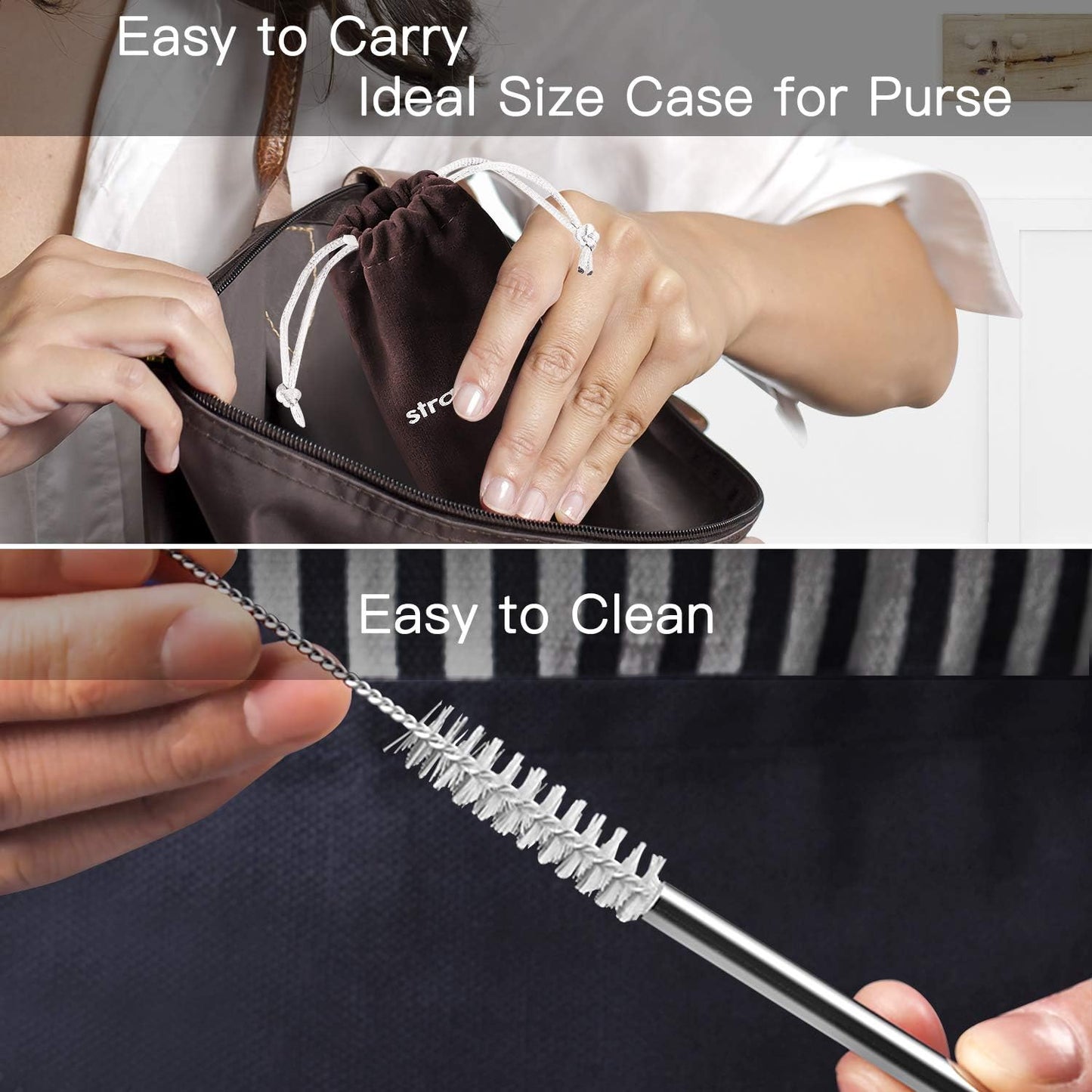 Skiennix Reusable Stainless Steel Straws - Eco-Friendly Extra Long Set of 16 with Travel Case & Cleaning Brush