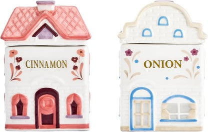 Bico Spice Cottages Ceramic Spice Jar Set - Hand-Painted, Airtight, 4 oz | Pink & White, Set of 2