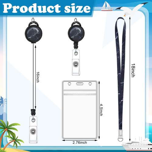 2 Pieces Cruise Lanyard for Ship Cards Marble Lanyards with Retractable Badge Reels Waterproof ID Badge Holder Cruise Essentials Accessories