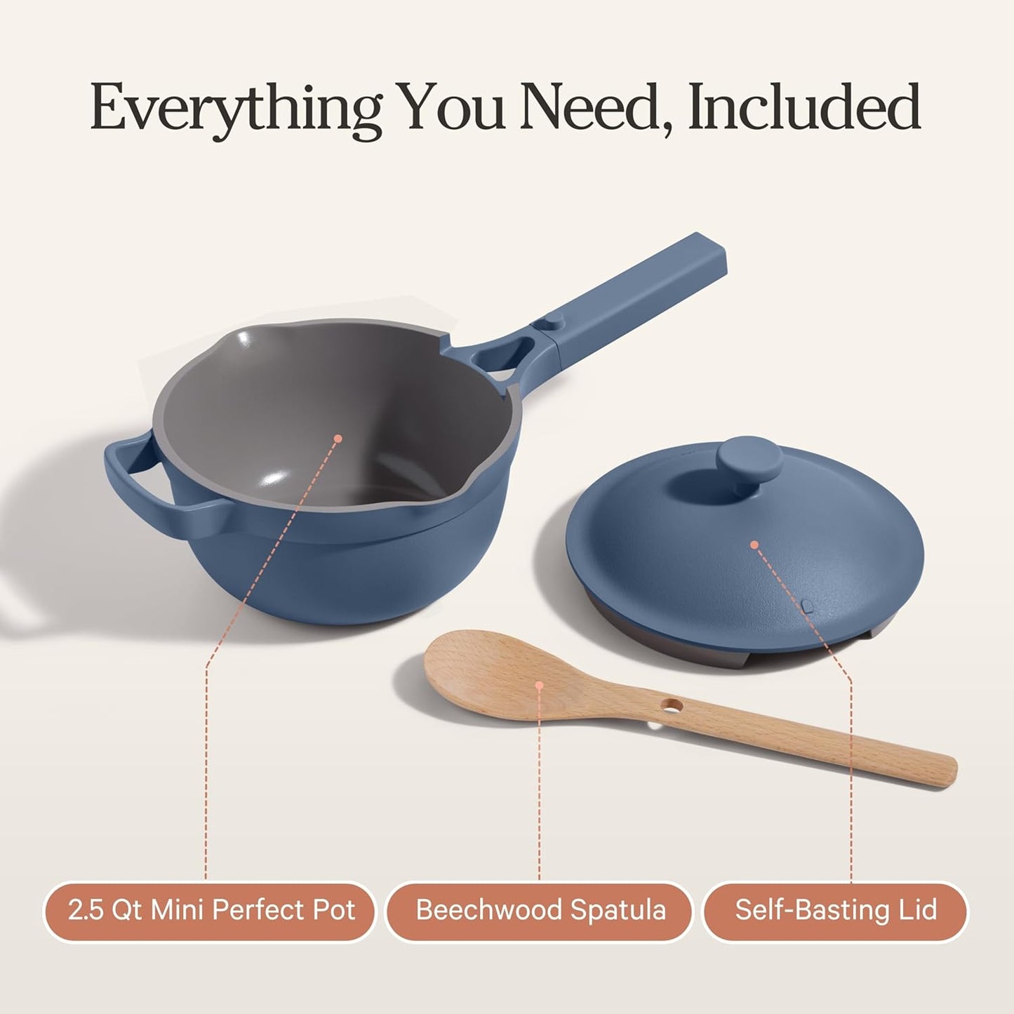 Our Place Mini Perfect Pot - 2.5 Qt Ceramic Cookware with Lid & Spatula | PFAS-Free, Nonstick, Induction & Oven-Safe | Blue Salt