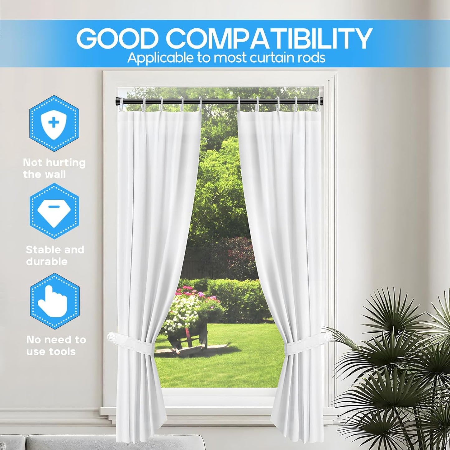 Skiennix Tension Curtain Rod - Adjustable 28-48 Inch Non-Slip Design for Windows & Closets