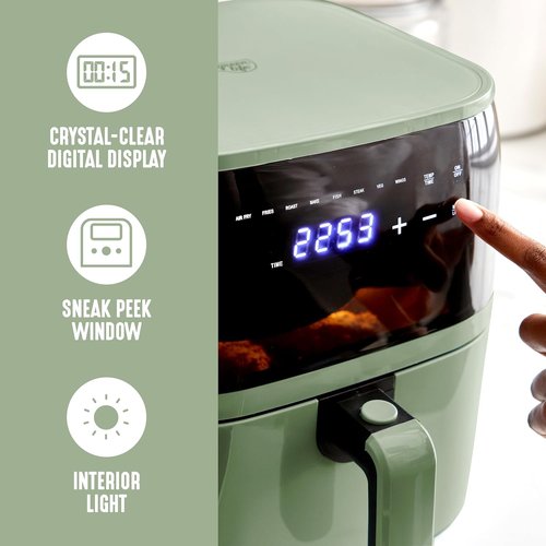 GreenLife 5.3 QT Compact Electric Air Fryer Oven - PFAS-Free Ceramic Nonstick, Digital Display, Auto Shut-Off