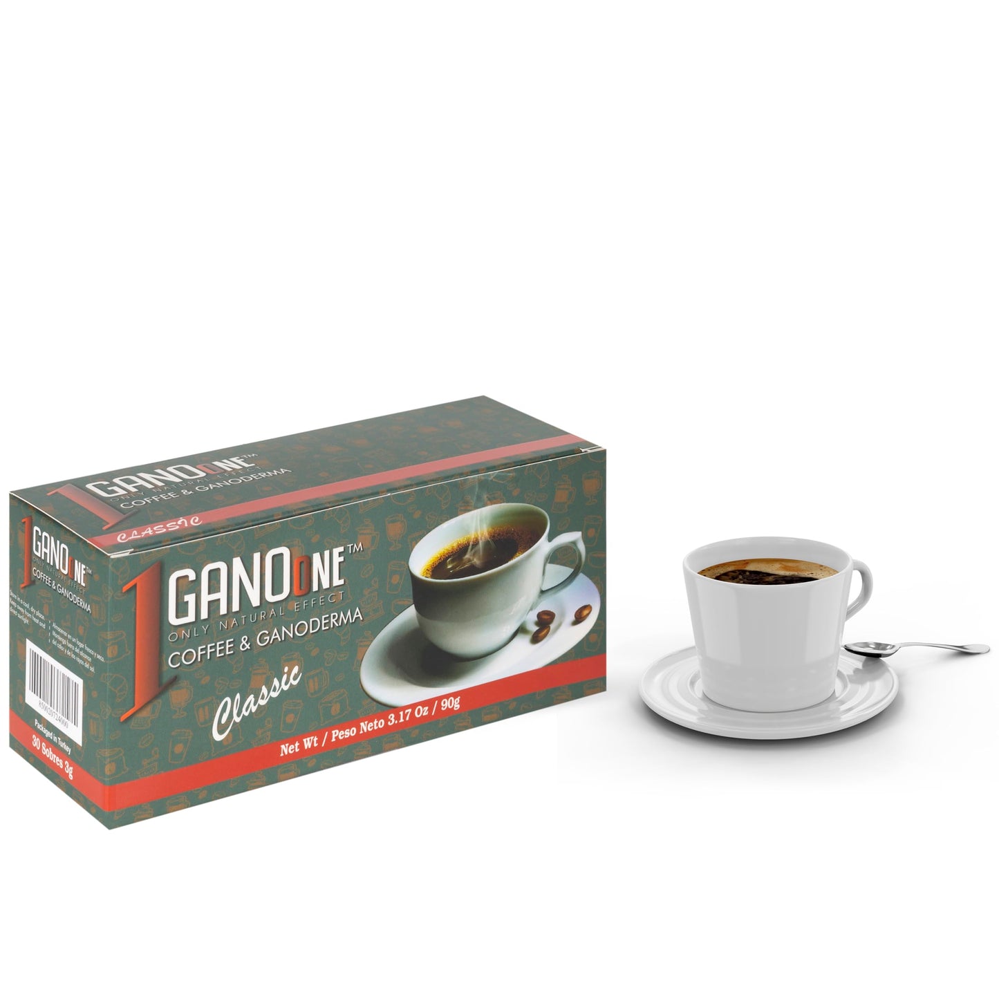 1 Box GanoOne Classic Coffee - Reishi Mushroom Instant Coffee - with Organic Ganoderma Extract - Easy to Use 30 Single-Serve Sachets