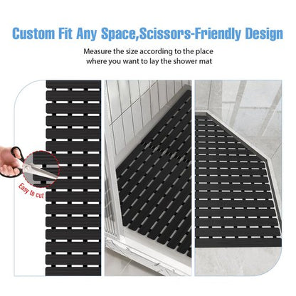 Shower Mat Non-Slip Bath Mat for Tub and Shower Stall,236 Suction Cups with Drain Holes, Quick Dry Machine Washable, Extra Grip for Stand Up Showers, Bathroom Essentials 24x24 Inch(Black)
