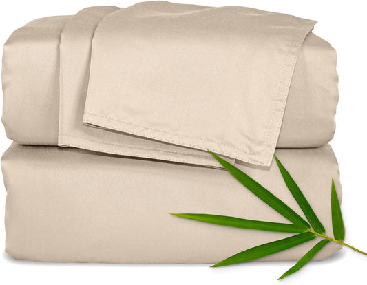 Pure Bamboo King Sheets - Luxuriously Soft & Cooling 100% Organic Viscose Bed Sheet Set | Almond Color, Double Stitching