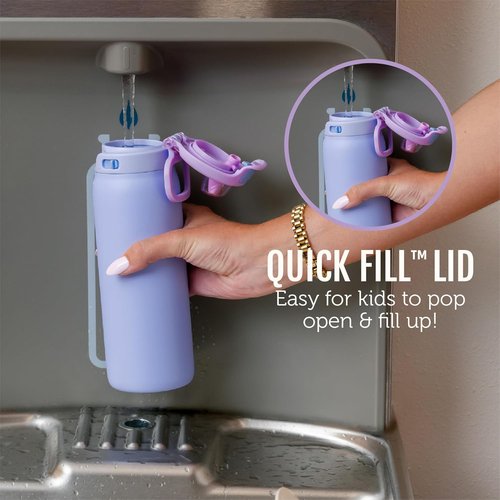 Ello Pop & Fill 18oz Stainless Steel Kids Water Bottle - Quick Fill Lid, Vacuum Insulated, BPA Free, Leak Proof, Dishwasher Safe | Perfect Gift for Kids & Teens, Strawberries