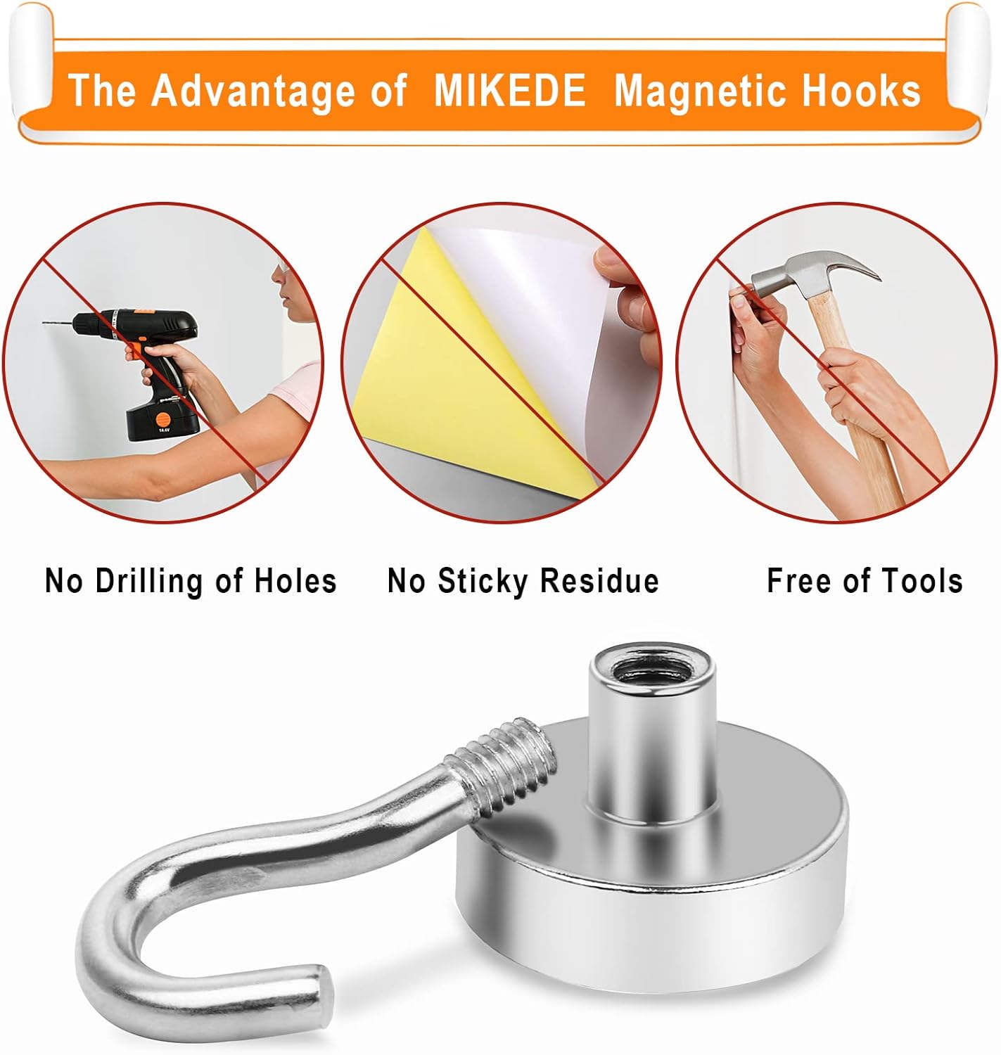 MIKEDE N52 Magnetic Hooks - Heavy Duty 30Lbs Capacity for Outdoor & Indoor Use | Pack of 6