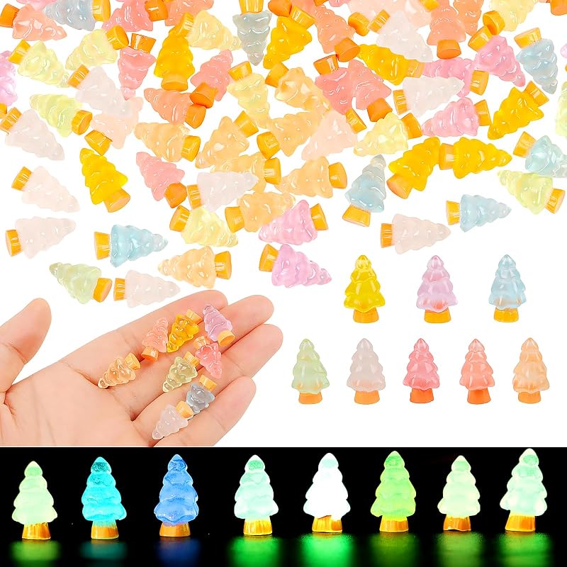 Mini Luminous Christmas Tree Figurines - 104pcs Resin Glow in the Dark Table & Cake Decor