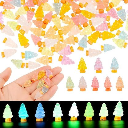 Mini Luminous Christmas Tree Figurines - 104pcs Resin Glow in the Dark Table & Cake Decor