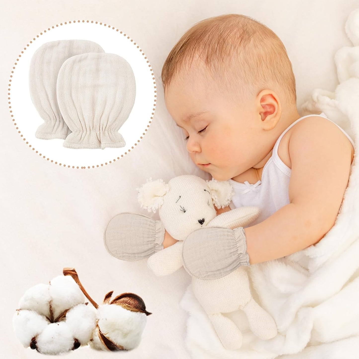 Skiennix Newborn Baby Muslin Mittens - Soft, Breathable No-Scratch Gloves for Infants 0-6 Months