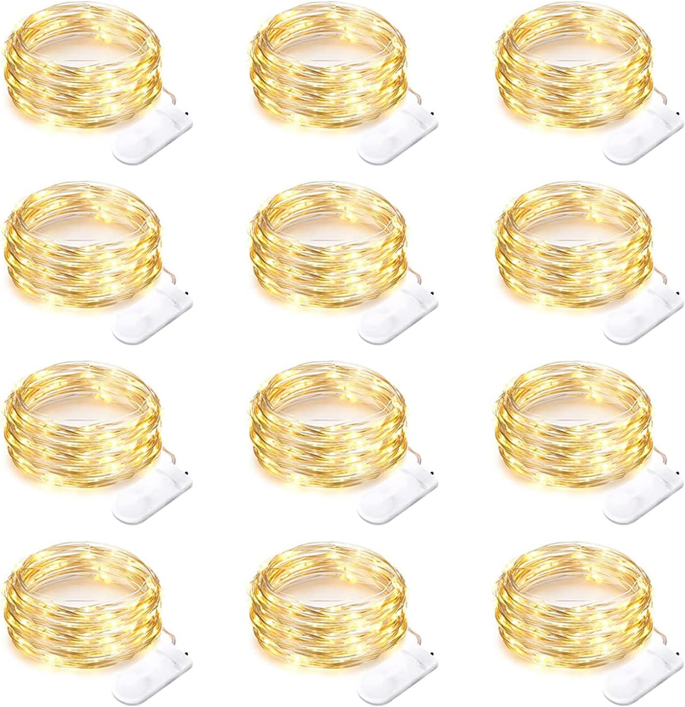 Yiaht 12 Pack Fairy Lights - Battery Operated 7 Feet String Lights | Waterproof Silver Wire for Bedroom & Party Decor