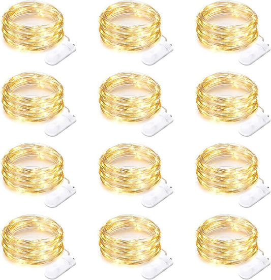 Yiaht 12 Pack Fairy Lights - Battery Operated 7 Feet String Lights | Waterproof Silver Wire for Bedroom & Party Decor