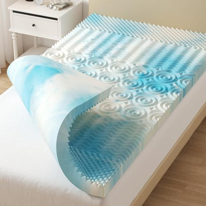 DUMOS Memory Foam Mattress Topper - 2 Inch Cooling Gel Infused Pressure Relief for Twin Beds | Blue