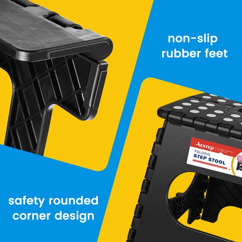 ACSTEP Folding Step Stool 11 Inch, Sturdy Plastic Foldable Step Stool for Kids & Adults, Non Slip Lightweight Collapsible Foot Stools Holds 300 lbs, Ideal for Kitchen, Bathroom, Bedroom, Outdoor