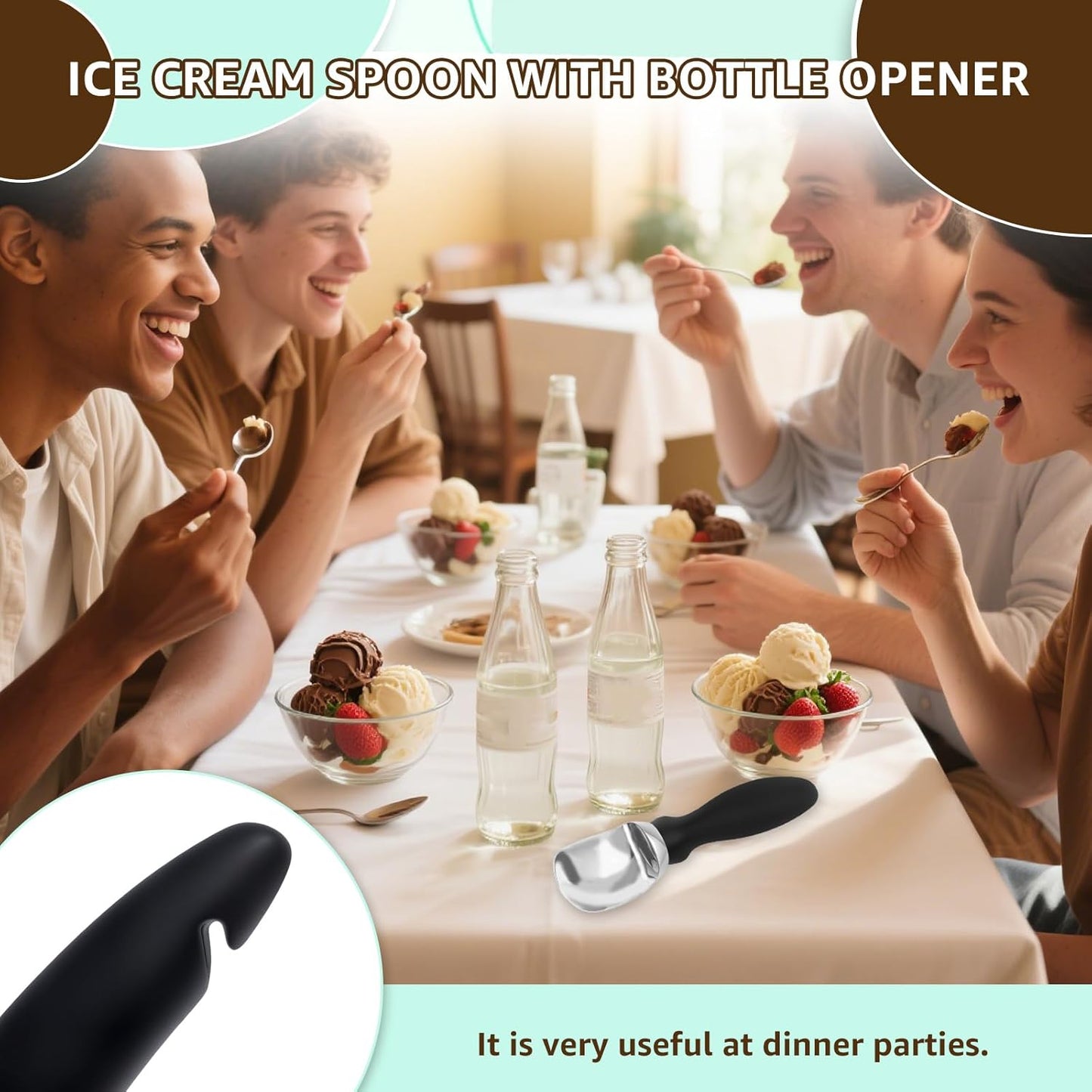 Skiennix Ice Cream Scoop - Ergonomic Soft Grip Handle for Easy Serving | Black Multifunctional Design
