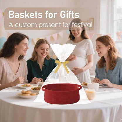 JMvicyroam Woven Storage Basket - Small Rope Organizer with Handles for Shelves & Closets | Red Gift Basket