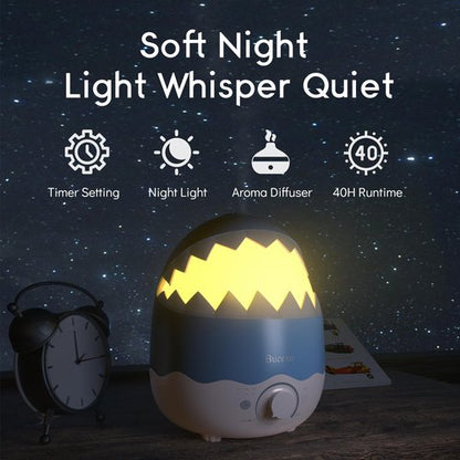 Bucexo Humidifiers for Baby Bedroom, Cool Mist Humidifier for Kids Nursery, Air Humidifier with Essential Oil Diffuser and Night Light, Timer, BPA Free, 1.6L, Up to 40Hours, Shark, Ideal for baby