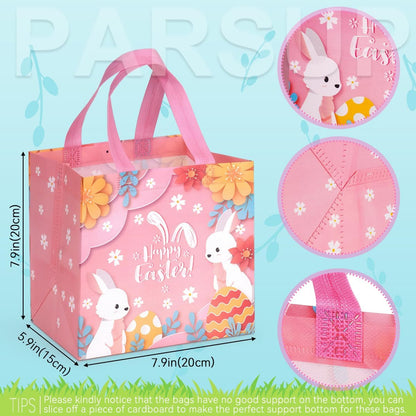 PARSUP 8 PACK Happy Easter Bunny Carrot Chick Egg Hunt Gift Treat Multifunctional Non-Woven Bags with Handles,Easter Party Supplies for Gifts Wrapping, 7.9×7.9×5.9inch