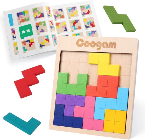 Coogam Wooden Puzzle Blocks - 3D Brain Teasers & Tangram Shapes | 60 Challenges for Kids & Adults