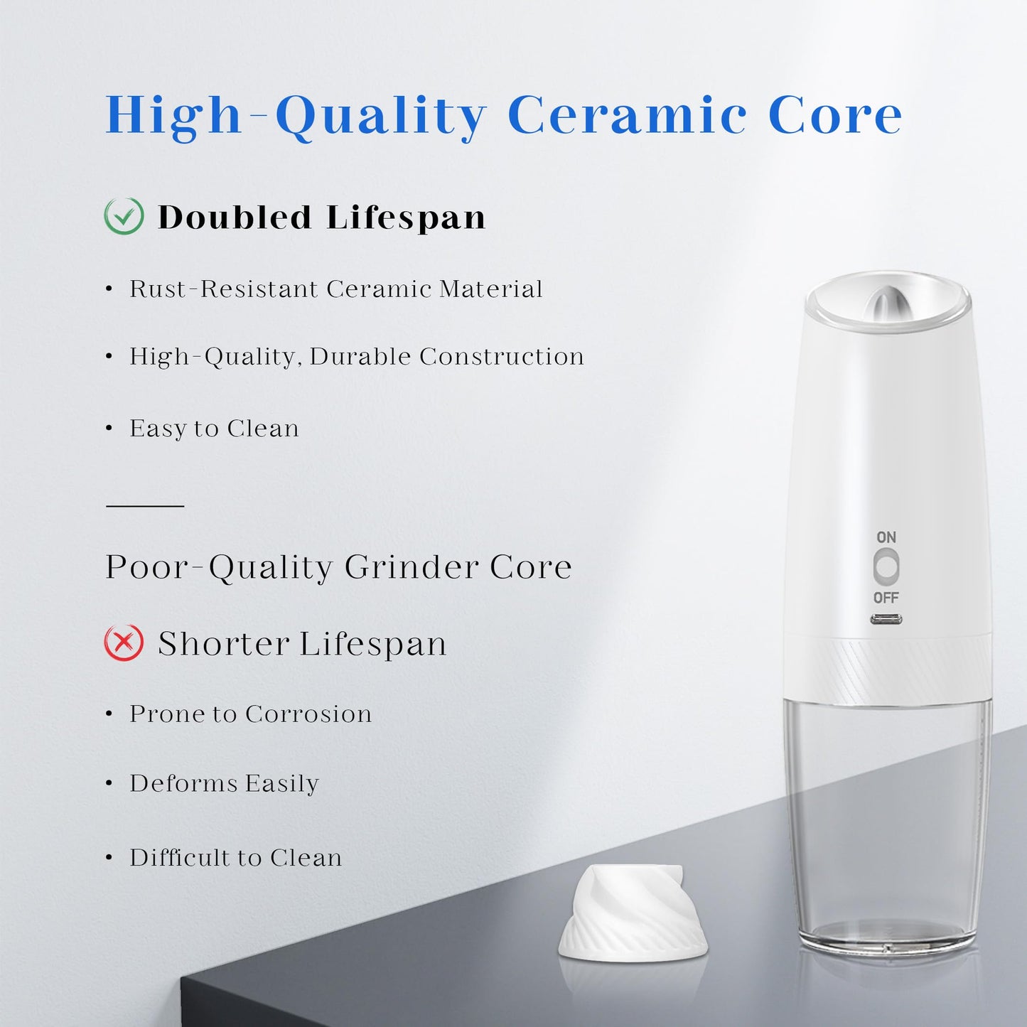 UNNEES Rechargeable Salt And Pepper Grinder Set Electric, Gravity Electric Salt And Pepper Grinder Set Electric, Salt And Pepper Shakers Set Electric, Adjustable Coarseness, LED Light, (Black+White)