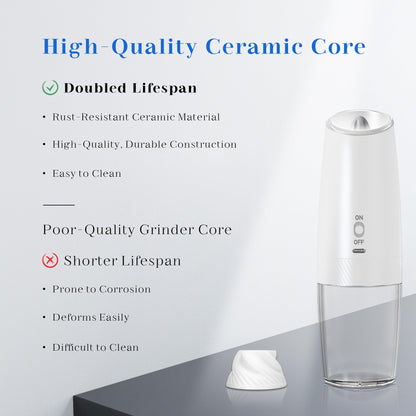 UNNEES Rechargeable Salt And Pepper Grinder Set Electric, Gravity Electric Salt And Pepper Grinder Set Electric, Salt And Pepper Shakers Set Electric, Adjustable Coarseness, LED Light, (Black+White)