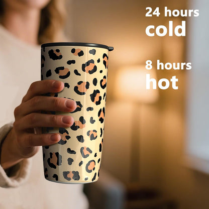 TILUCK 20 oz Vacuum Insulated Tumbler - Stainless Steel Travel Mug for Hot & Cold Drinks | Leopard Print