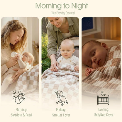 Skiennix Ultra Soft Muslin Baby Blanket - Versatile Swaddle & Bed Blanket for Boys & Girls | Coffee Checkered 1 Pack