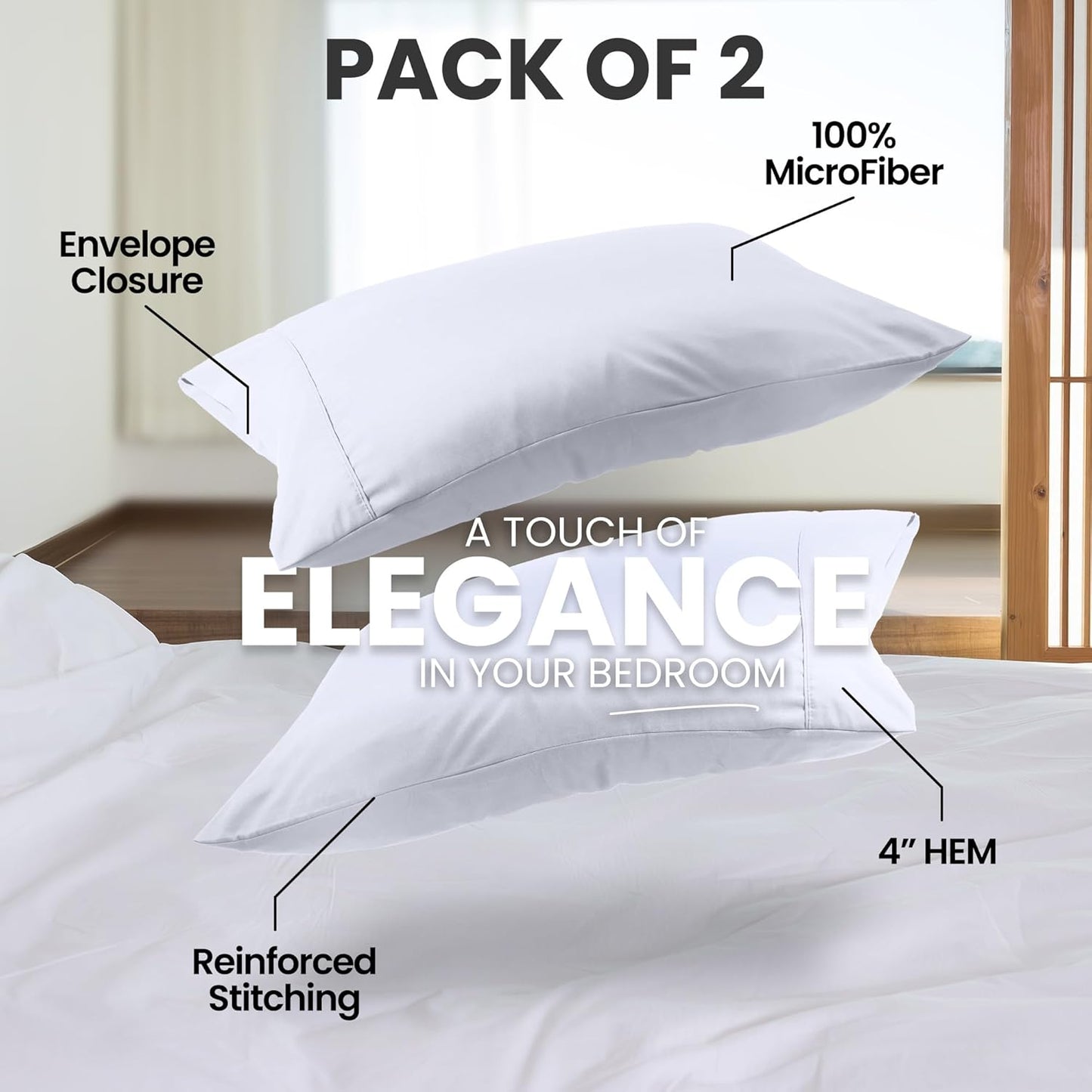 Utopia Bedding Standard Pillow Cases - Soft Brushed Microfiber - 2 Pack, Fade Resistant | 20 X 26 Inches, White