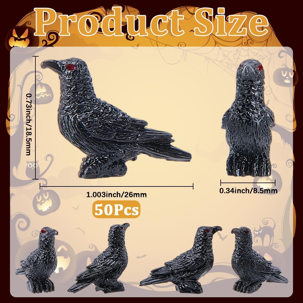 Skiennix 50Pcs Mini Black Resin Crows - Gothic Halloween Decorations for Home & Garden