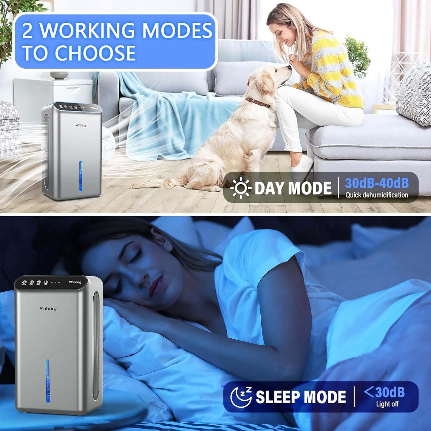 Skiennix Dehumidifier - Quiet 1000 Sq.Ft. Home Unit with Auto Shut Off & Aromatherapy | 7-Color LED Light