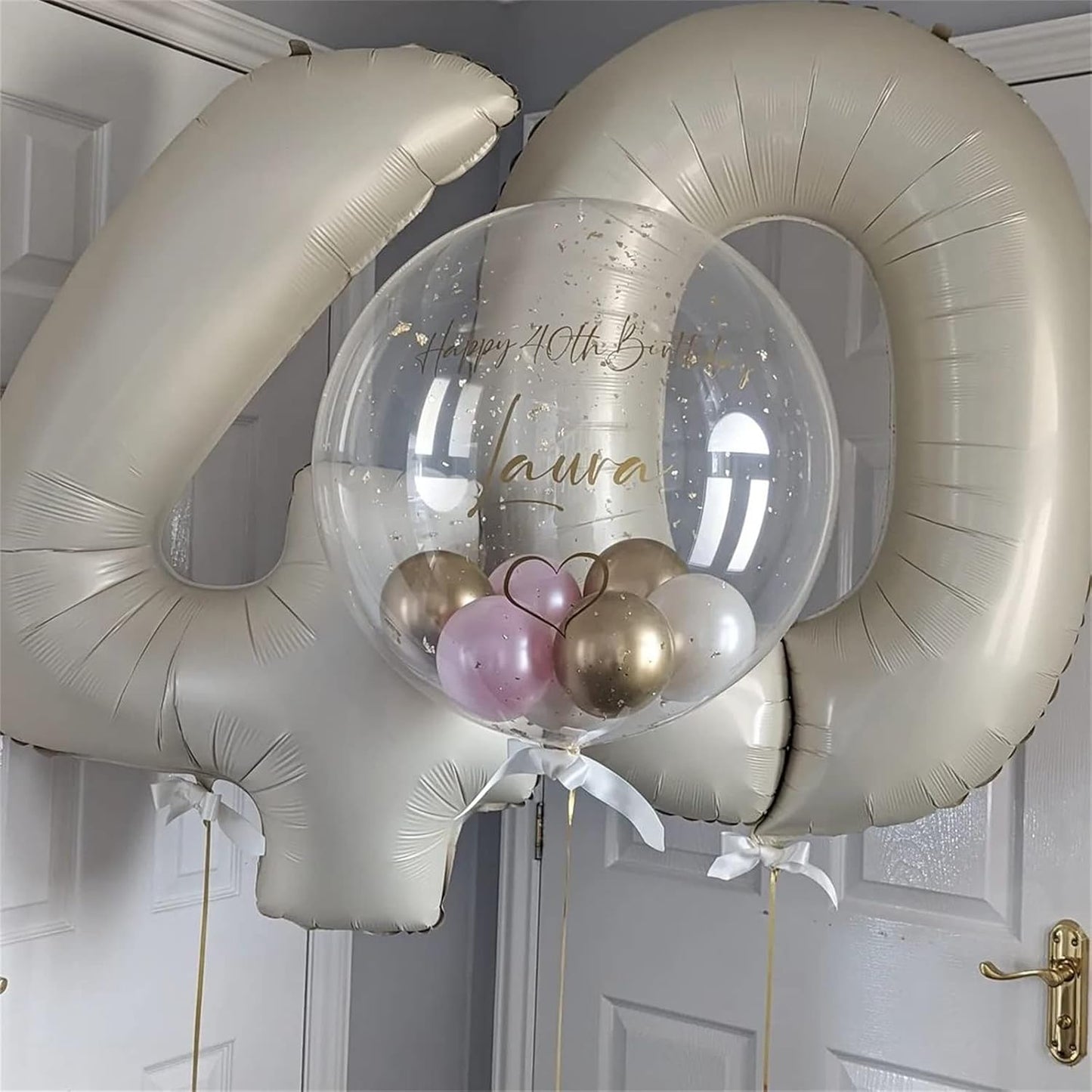 Skiennix 40-Inch Cream Number Balloons - Self-Inflating Beige Foil 0 for Birthday & Anniversary Celebrations