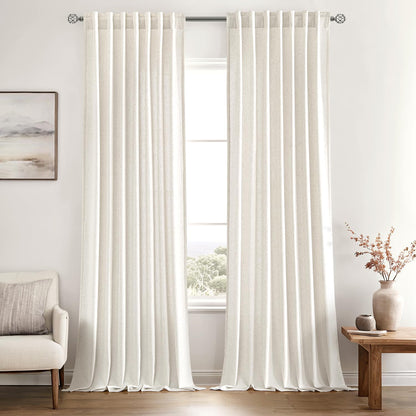 MIULEE Privacy Linen Curtains - Light Filtering Semi-Sheer Drapes | 2 Panels, 52 x 84 Inches, Natural White