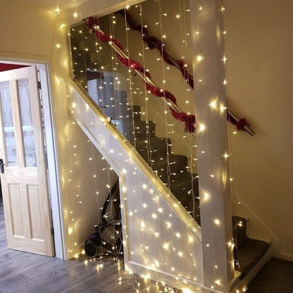 LE Fairy Curtain Lights - 300 LED Battery Operated & USB Plug-In String Lights | 10 x 10 ft for Bedroom, Wedding, Patio