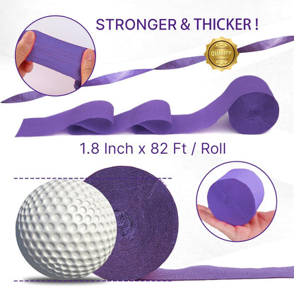 PartyWoo Crepe Paper Streamers - Metallic Silver & Purple Colors | 6 Rolls, 492ft Total for Celebrations