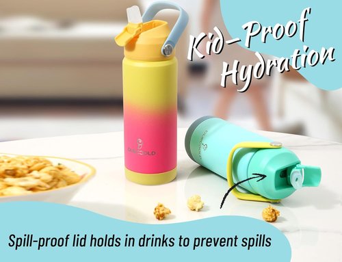 DLOCCOLD Kids Insulated Water Bottle - Leak Proof Straw Lid, Double Wall Stainless Steel, Reusable Tumbler for Travel