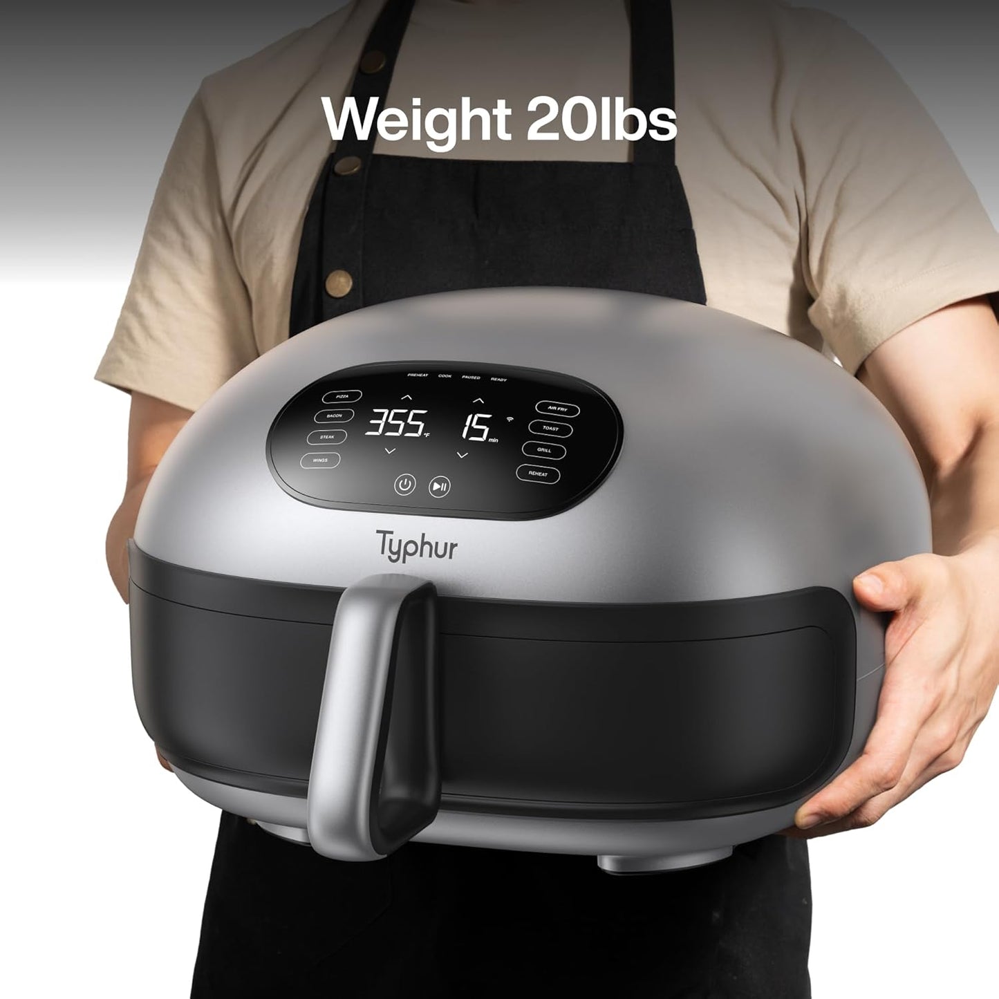 Typhur Dome 2 AI Smart Air Fryer - Large Flat Design with Self-Cleaning Ceramic Basket | Fits 12" Pizza