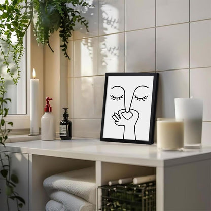 TWNSLLA Bathroom Wall Art - Funny Black and White Decor for Guest Toilets | 8"x10" Framed Print