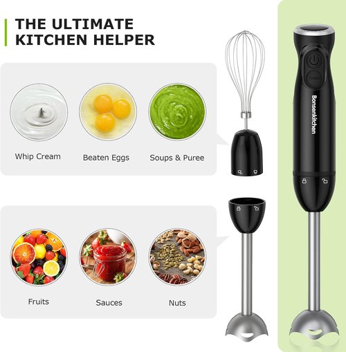 Immersion Hand Blender - 12-Speed Turbo Mode Mixer with Egg Whisk & 24oz Beaker for Smoothies & Sauces