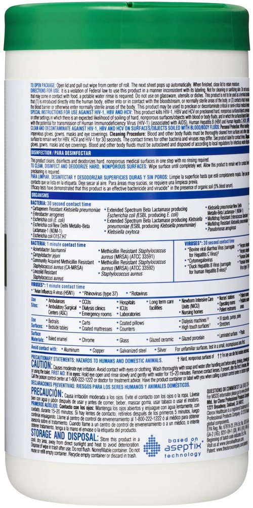 Clorox Healthcare Disinfectant Wipes - Hydrogen Peroxide Formula, 6.75" x 9", 95 Count