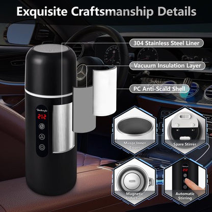 Car Kettle,Portable Electric Travel Kettle,12V/24V Car Coffee Warmer,420ML Hot Water Boiler,Small Hot Water Heater, Mini Hot Water Boiler with Built-in Magnetic Induction Stirring for Tea Coffee Milk