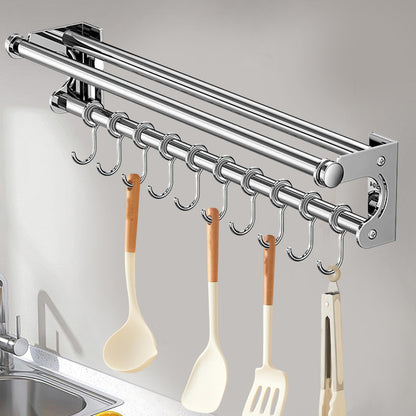 semofcen Kitchen Utensil Holder Hanger 30/40/50CM Stainless Steel Multifunctional Slide Rail Hook Space Saving Utensil Rack No Drilling Kitchen Rail for Hanging Cooking Utensils Mugs Spoons