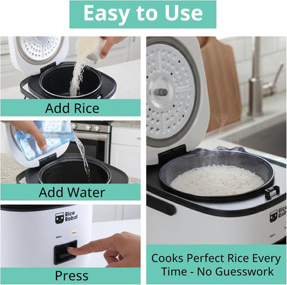 Rice Robot Personal Rice Cooker - PFAS-Free Nonstick Design | 1 Quart Capacity with Steamer Tray & Recipe Book