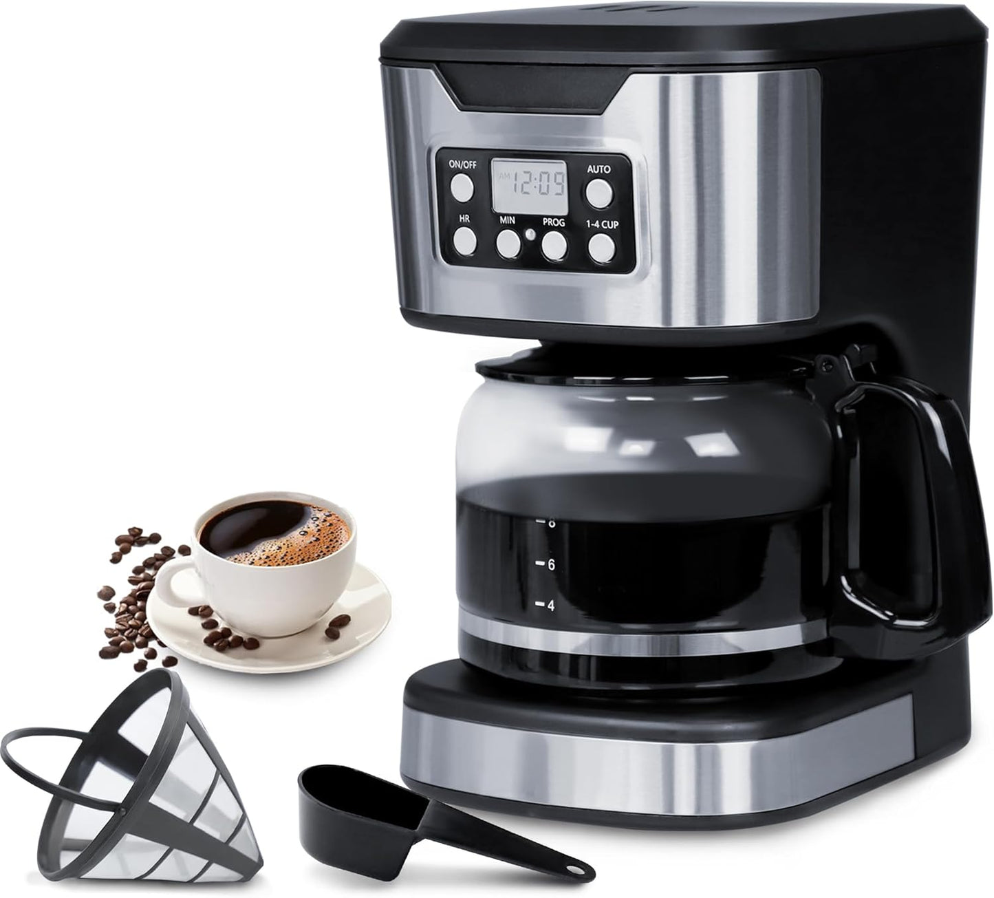 Skiennix Programmable Coffee Maker - 12-Cup Fully Automatic Drip Machine | Stainless Steel, Keep-Warm Function