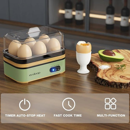 Evoloop Electric Egg Cooker - Rapid 6 Egg Capacity, Soft/Medium/Hard Boiled, Auto Shut-Off, BPA Free | Green