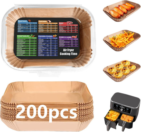 Ninja 200PCS Air Fryer Liners - Non-Stick Disposable Parchment Paper for DZ201/DZ401 | Food Grade (8.6 x 5.5 Inch)