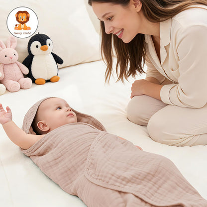 Sunny zzzZZ Muslin Hooded Baby Bath Towels - 3 Pack of Soft 100% Cotton in Pastel Colors | 32x32 Inch