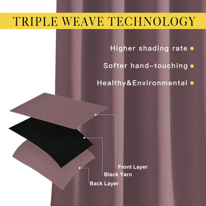 NICETOWN Blackout Dry Rose Curtains 102 inches Long 2 Panels Burg, Grommet Thermal Curtains Light Blinds Room Darkening Window Treatments for Bedroom, 2 Panels, W52 x L102