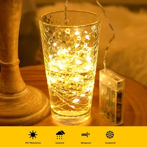 HXWEIYE 50LED Photo String Lights - Warm White 16.4Ft Battery-Powered Fairy Lights with Clips & Hooks for Pictures