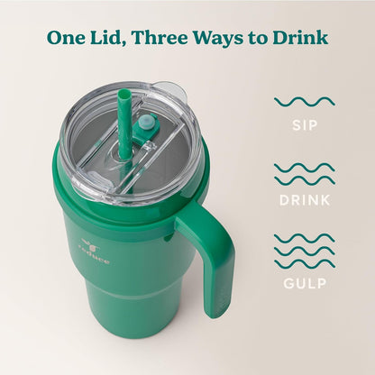 Reduce 40 oz Stainless Steel Tumbler - Insulated Travel Mug with Handle & Reusable Straw | Keeps Drinks Cold for 24 Hrs, Dishwasher Safe - Palm Leaf